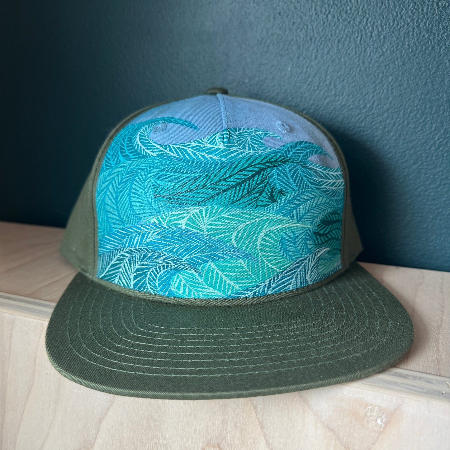 "Wavelines" Olive Green Cloth Back Hand Painted Hat