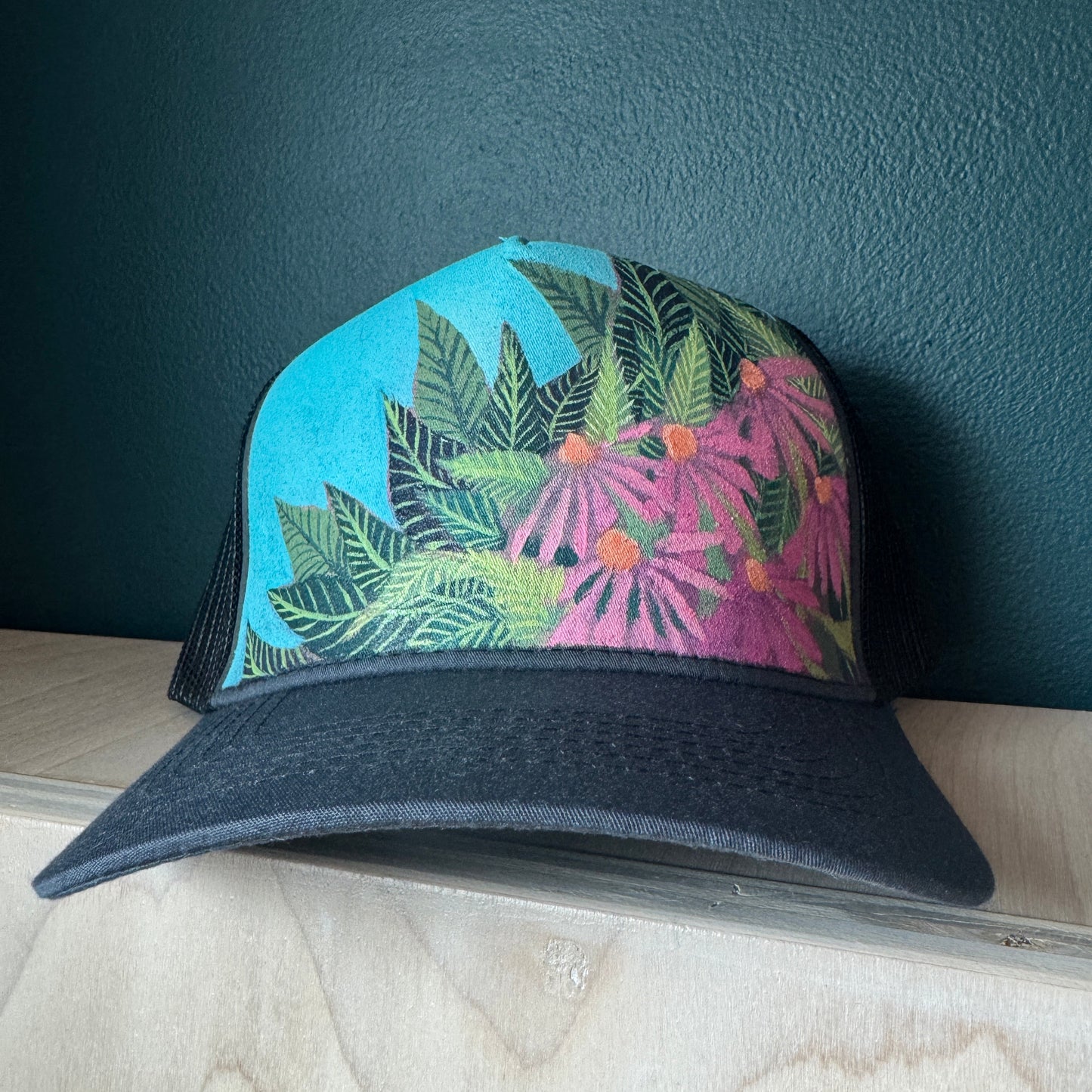 "Echinacea Garden" Mesh Back Hand Painted Hat