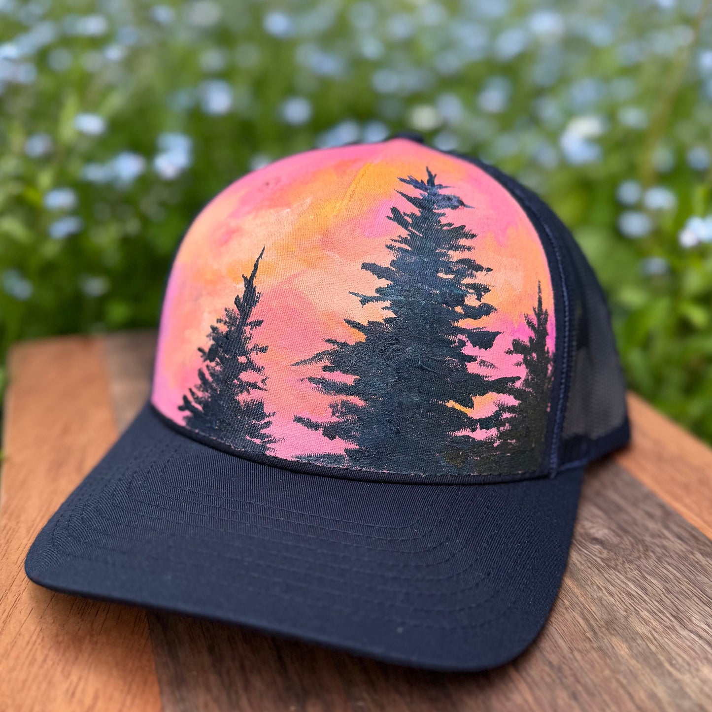 "Pine Silhouette" Hand Painted Hat