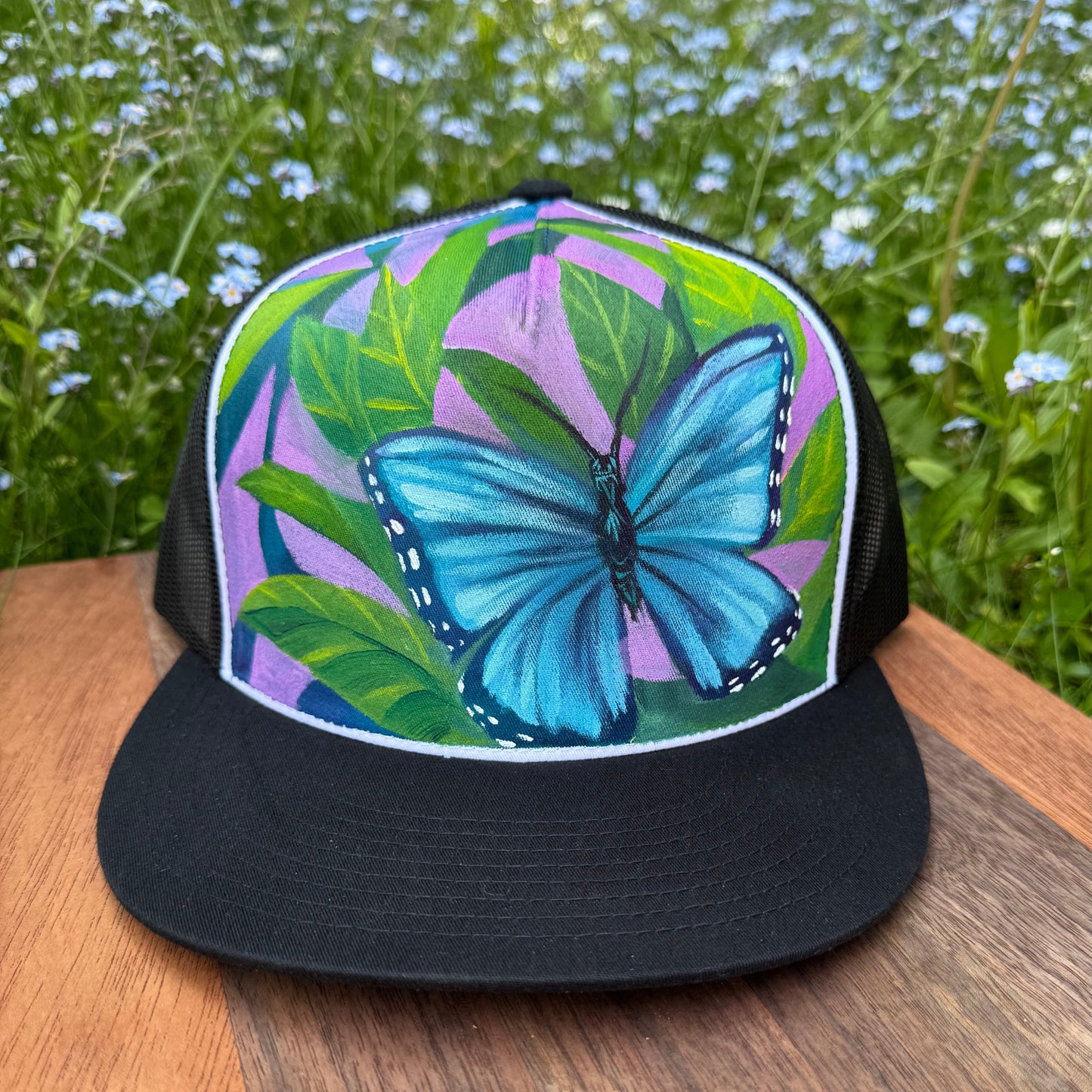 "Blue Morpho" Hand Painted Hat