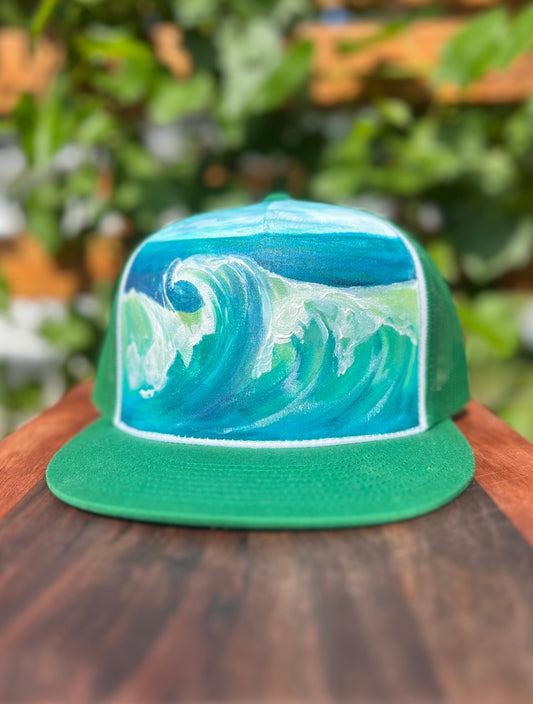"Wave Break in Green" Hand Painted Hat