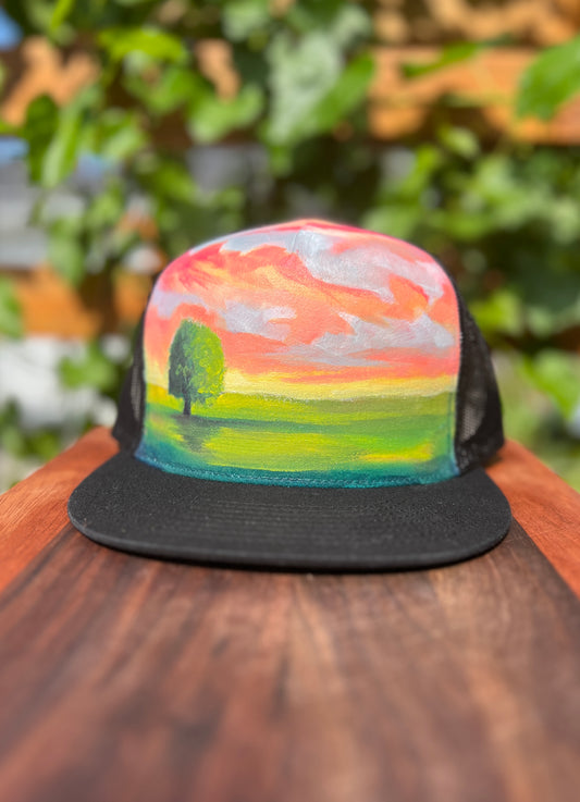 "Tree at Sunset" Hand Painted Hat