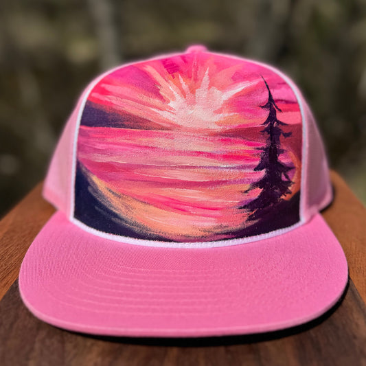 "Pink Sunbeams" Hand Painted Hat