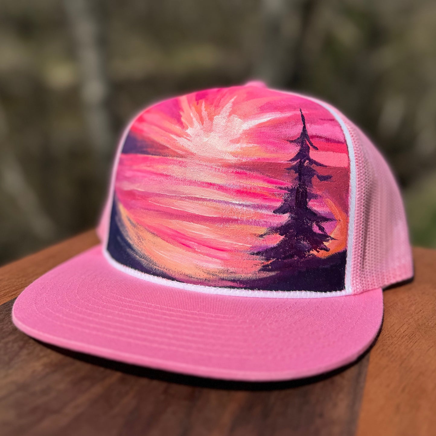 "Pink Sunbeams" Hand Painted Hat