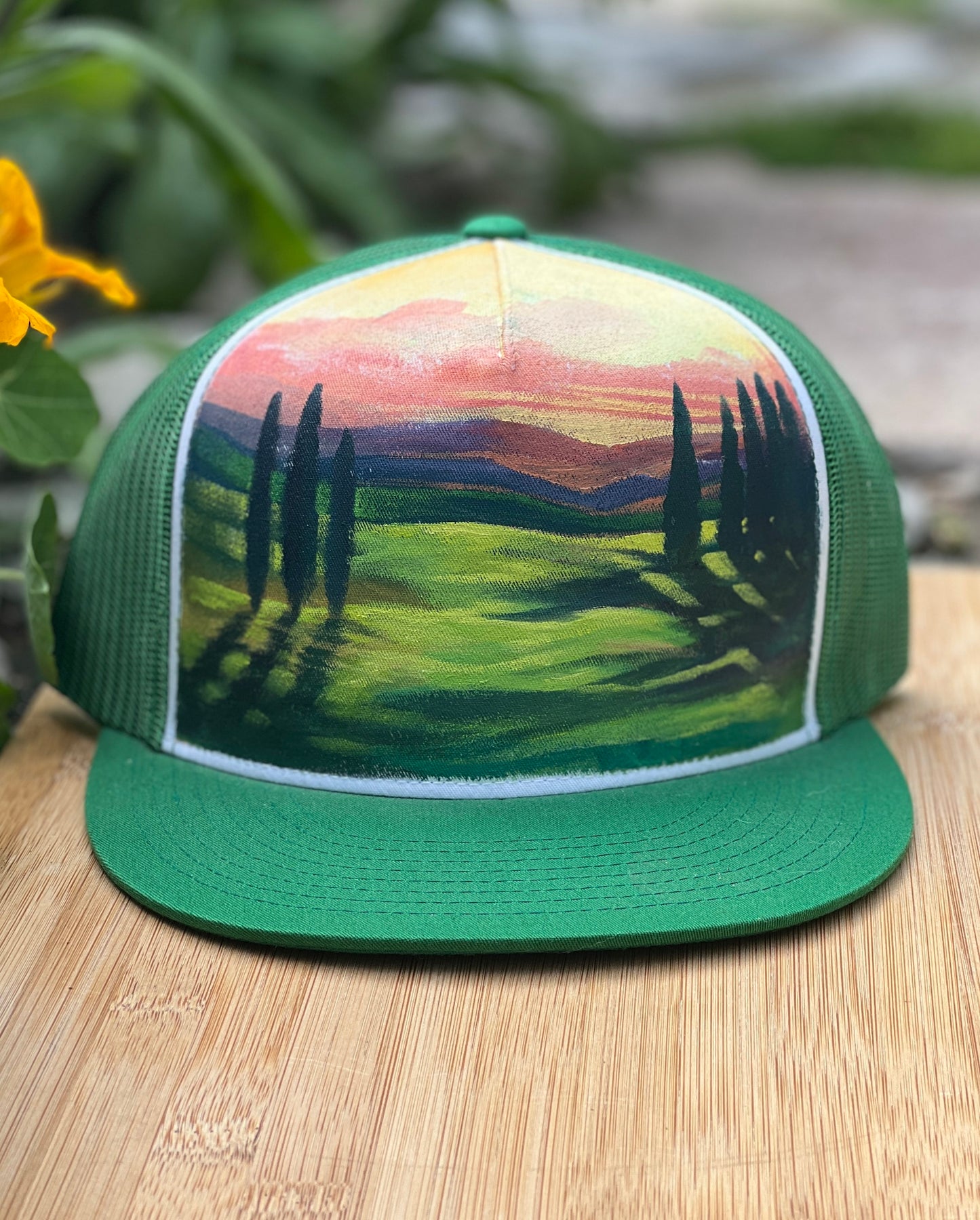 "Green Hills" Hand Painted Hat
