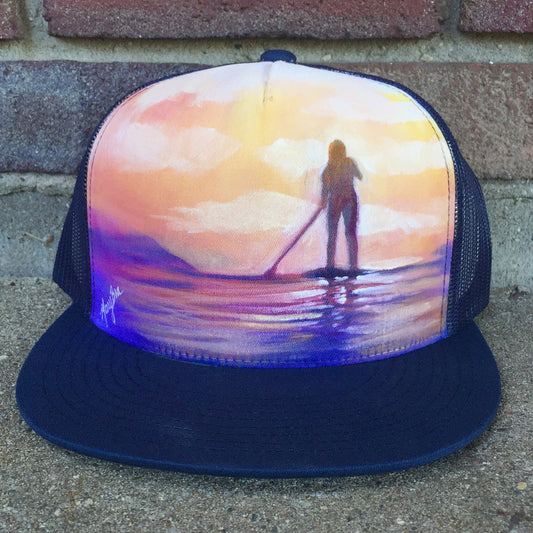 "SUP Girl" Hand Painted on Navy Snapback Trucker Hat