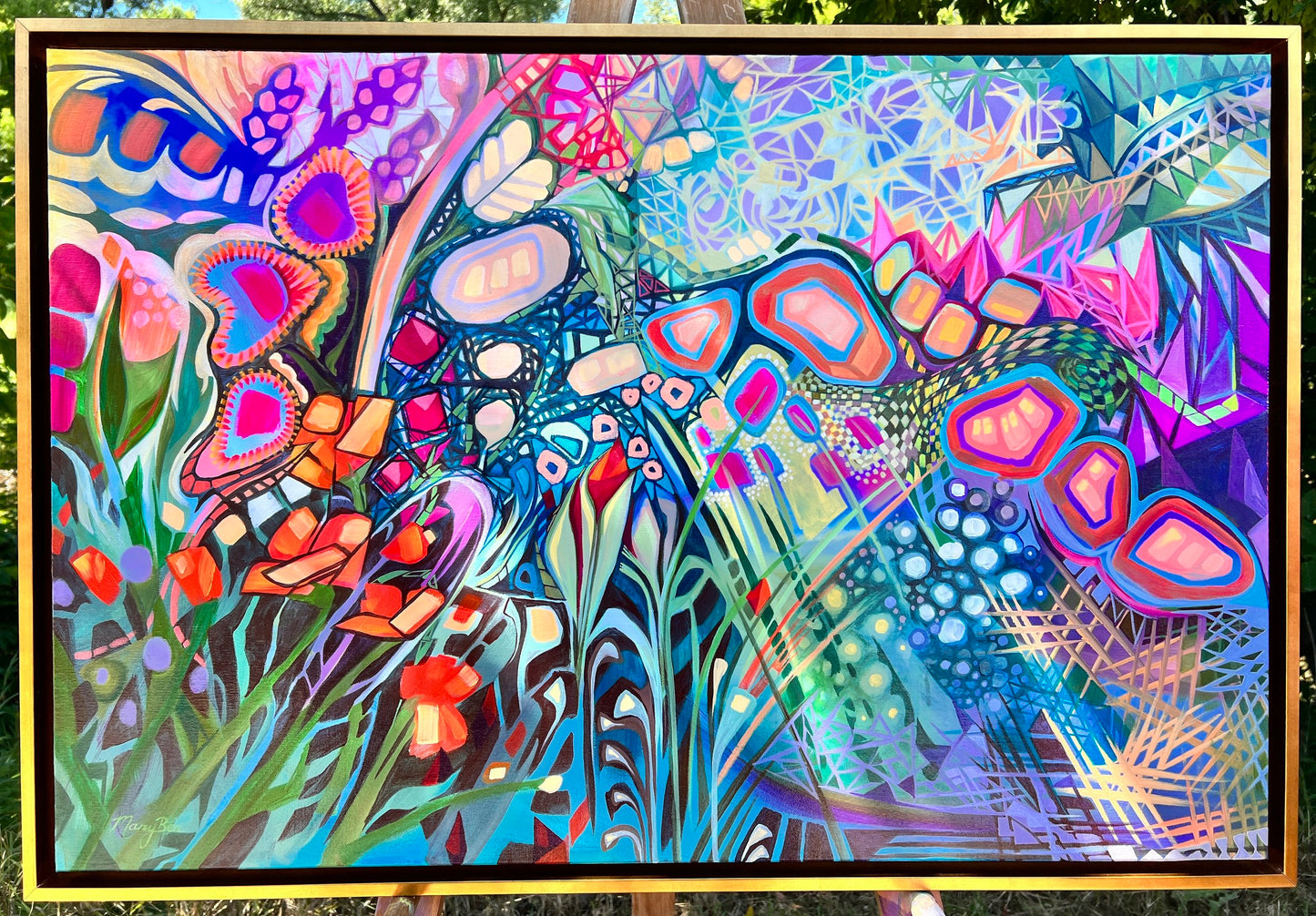 "Funky Flowers" Framed Original 24x36"