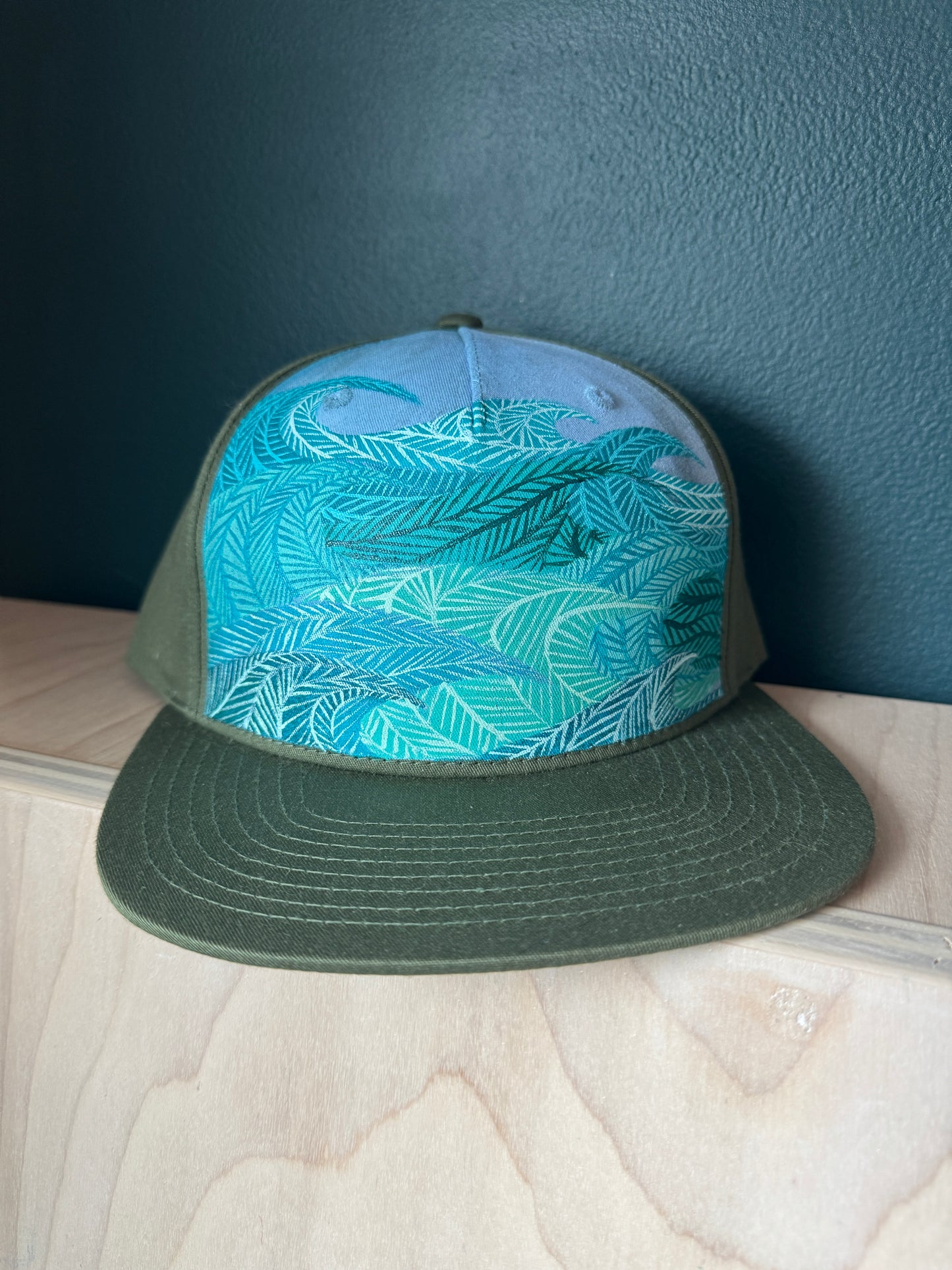 "Wavelines" Olive Green Cloth Back Hand Painted Hat