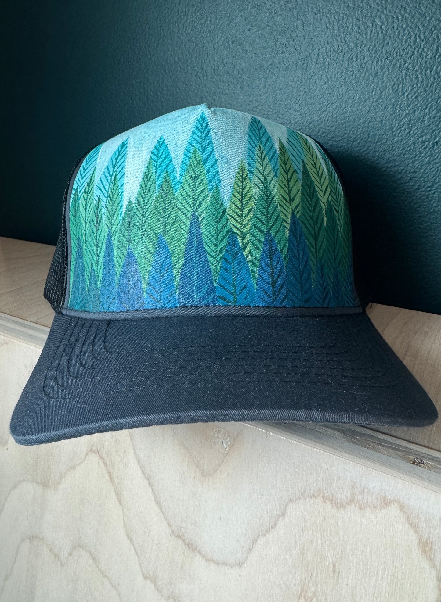 "Lines in Trees" Mesh Back Hand Painted Hat