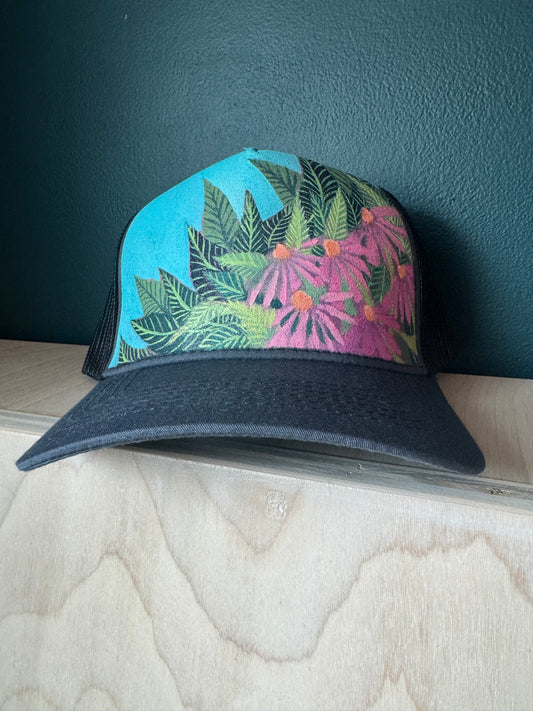 "Echinacea Garden" Mesh Back Hand Painted Hat