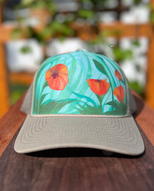 "Poppy Blooms" Hand Painted Hat