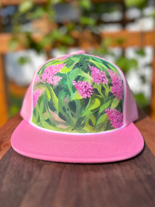 "Lilacs on Pink" Hand Painted Hat