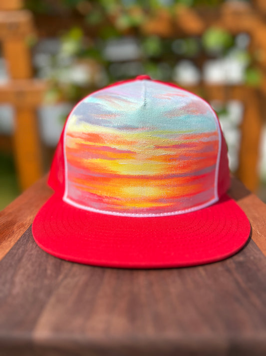"Sunglow on Red" Hand Painted Hat