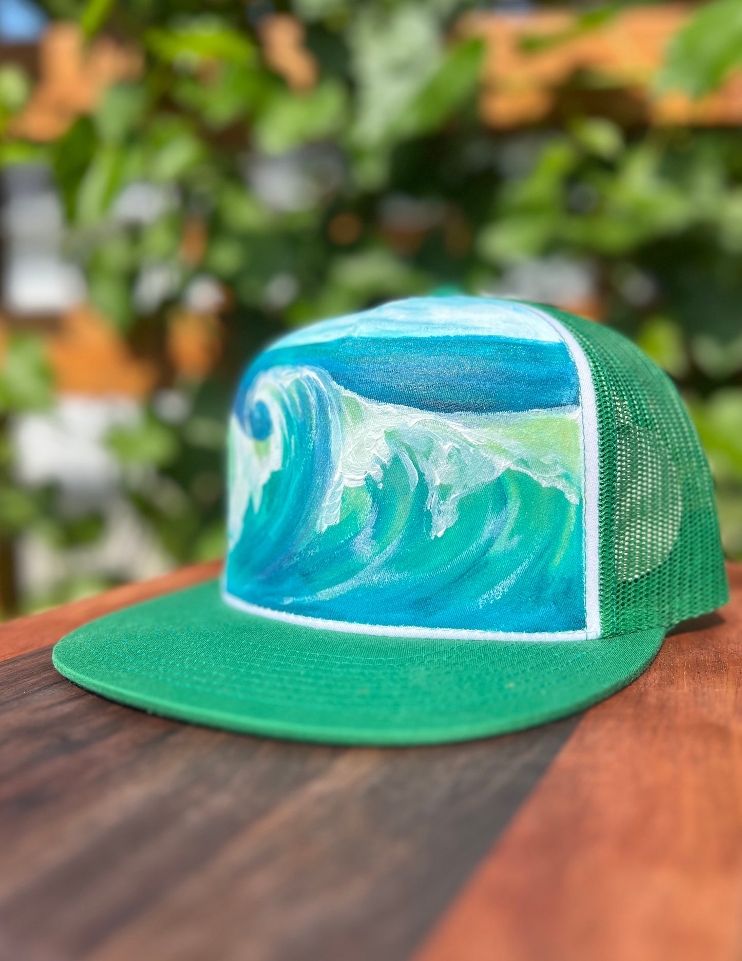 "Wave Break in Green" Hand Painted Hat