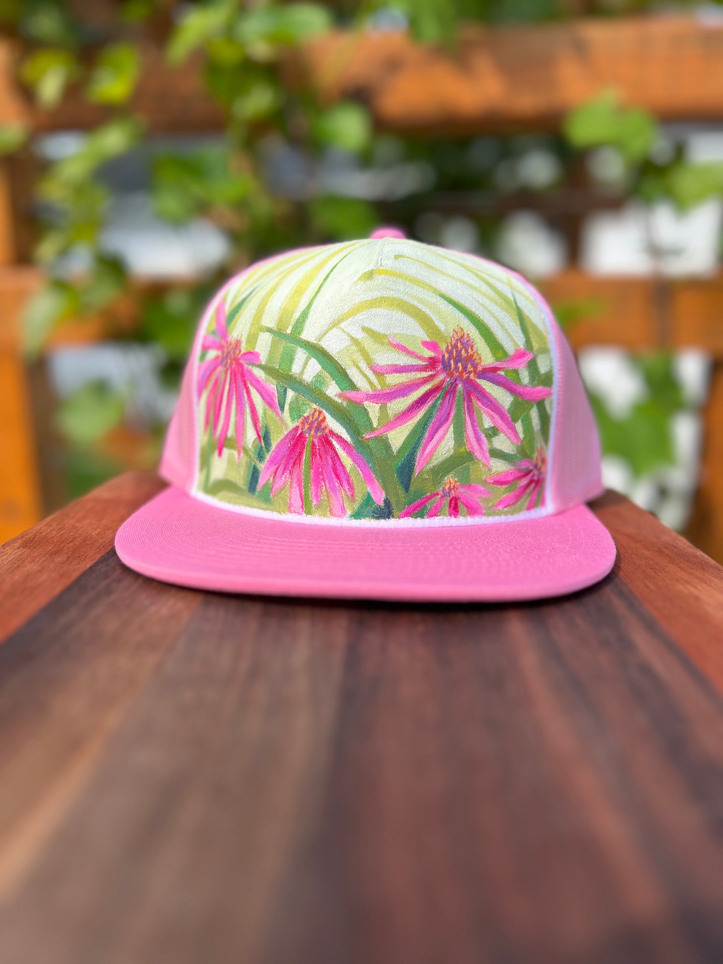 "Pink Echinacea" Hand Painted Hat