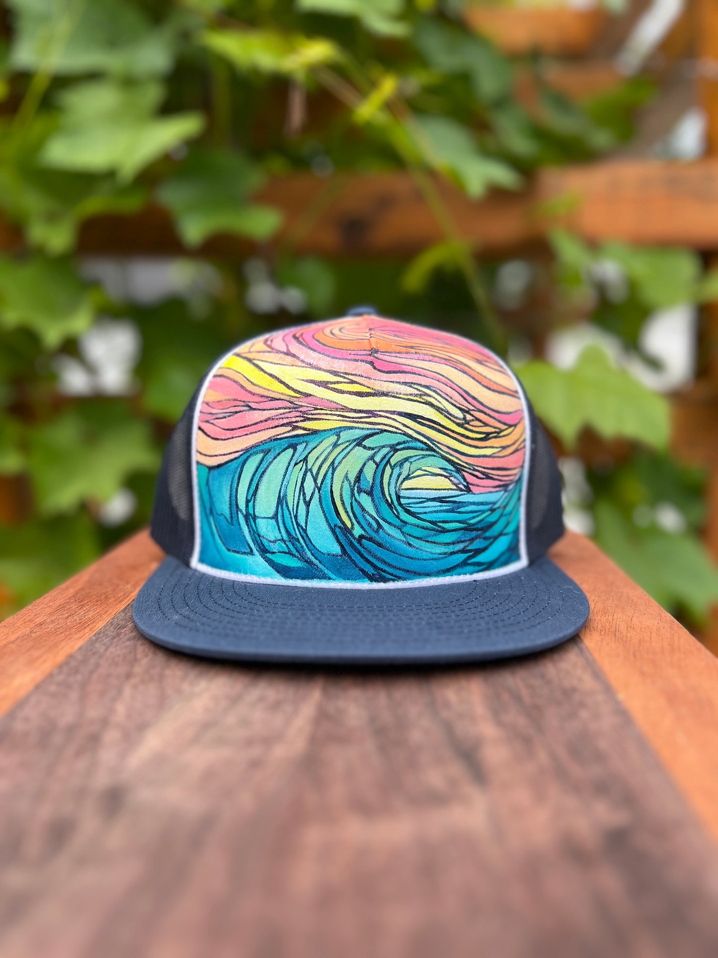 "Stained Glass Wave" Hand Painted Hat