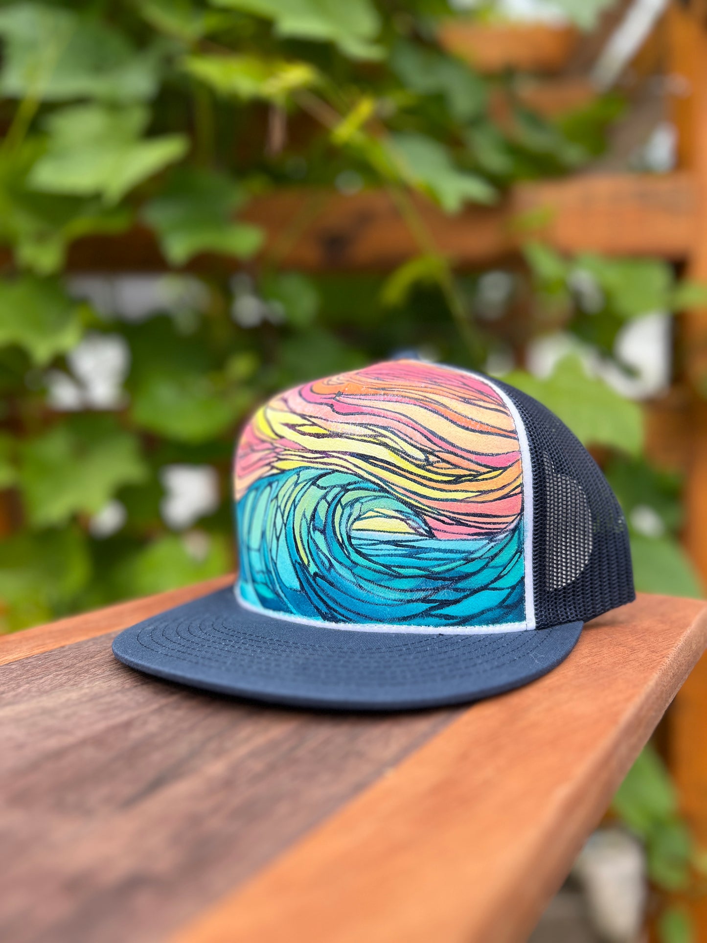 "Stained Glass Wave" Hand Painted Hat