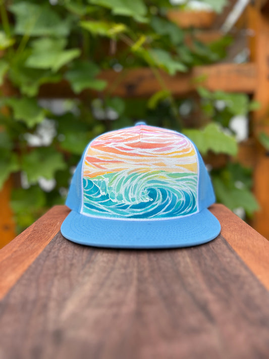 "Light Wave on Blue" Hand Painted Hat