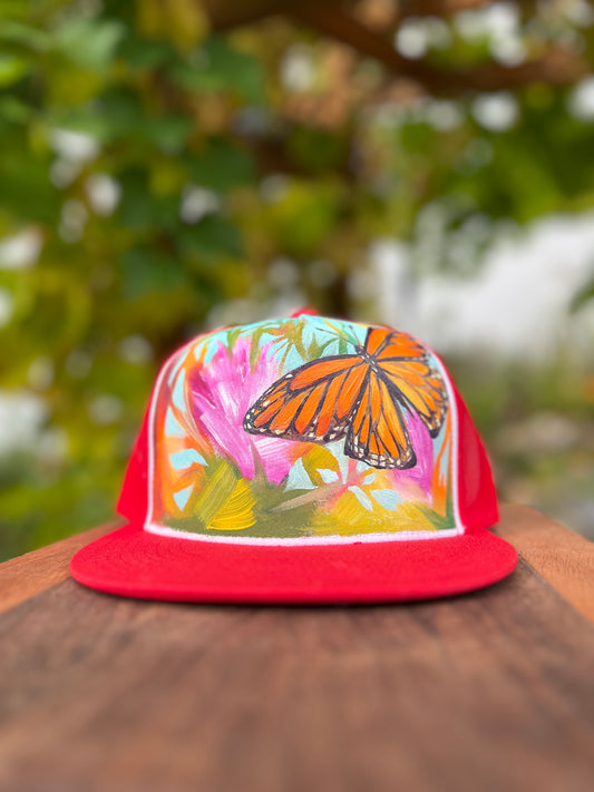 "Monarch Garden" Hand Painted Hat