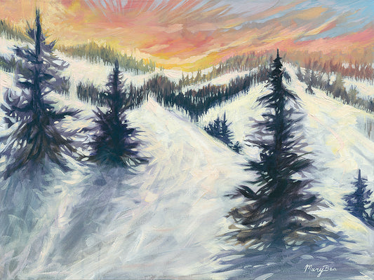 "Snowy Sundown" Notecard