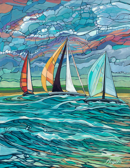 "Stained Glass Sailboats" Giclee Canvas Reproduction