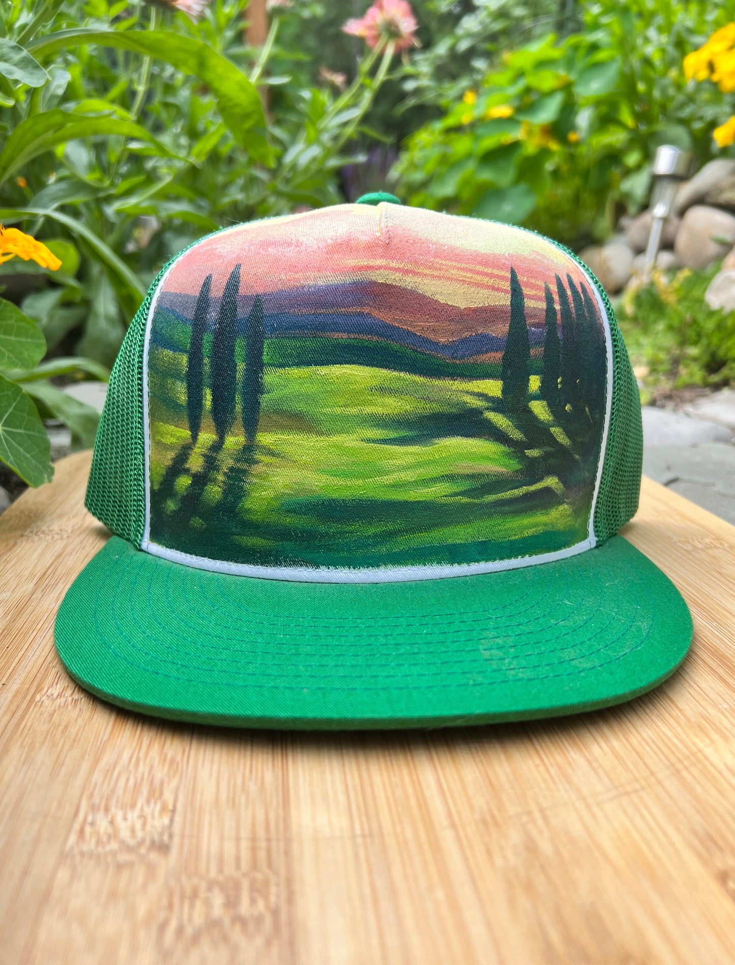 "Green Hills" Hand Painted Hat