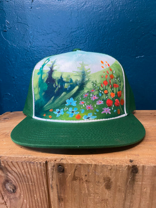 "Field of Flowers" Hand Painted Hat