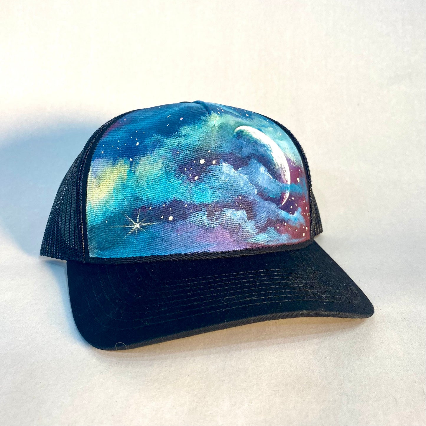 "Glow in the Dark Crescent Moon" Hand Painted Hat