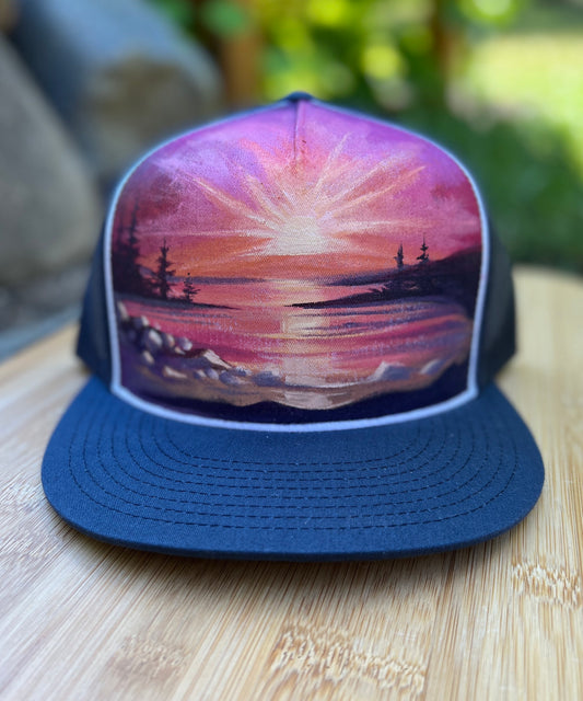 "Lake Sunset" Hand Painted Hat