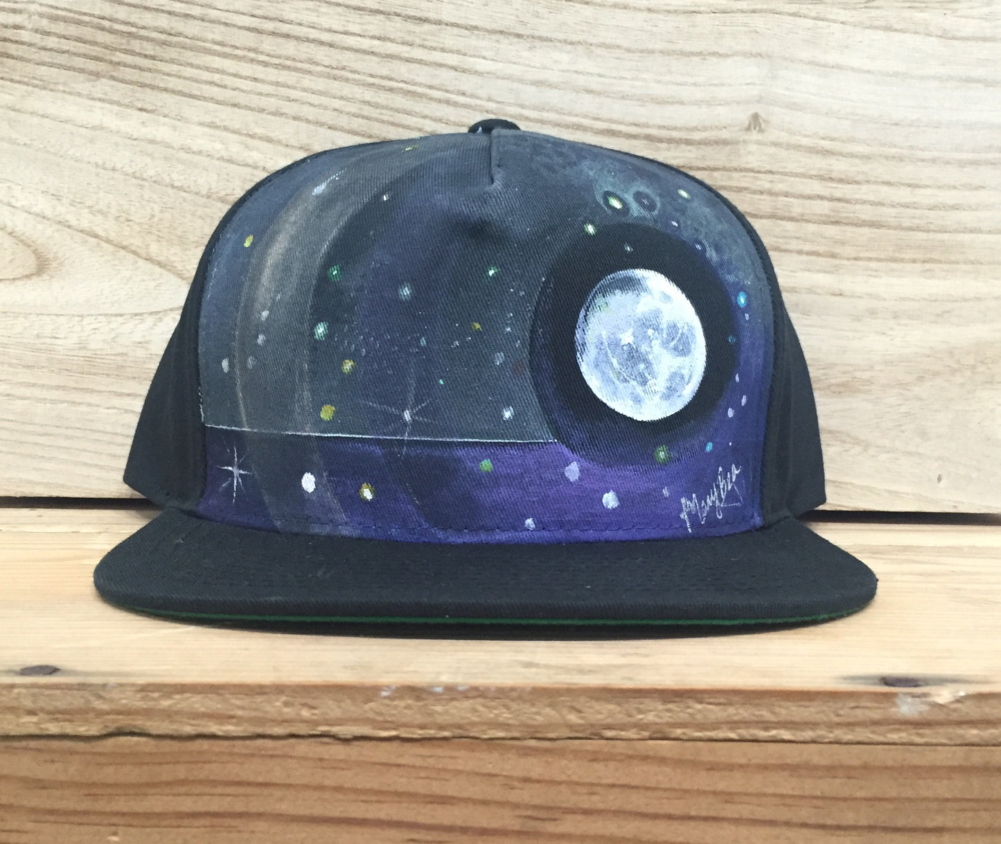 "Outer Space2" Hand Painted on Black Snapback Hat