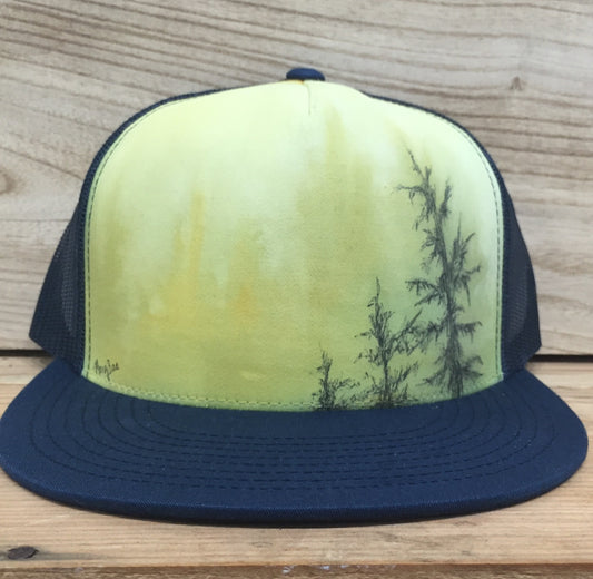 "Pines" Hand Painted on Navy Snapback Trucker Hat