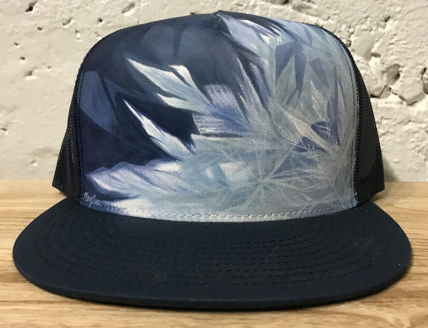 "Snow Crystals" Hand Painted on Navy Snapback Trucker Hat
