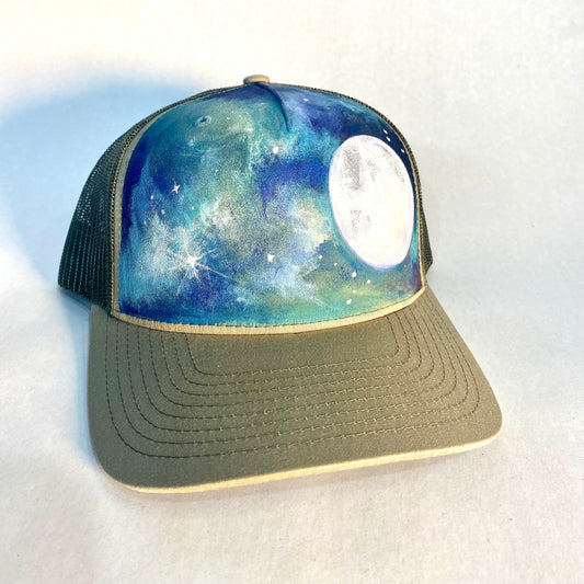 "Glow in the Dark Full Moon" Hand Painted Hat