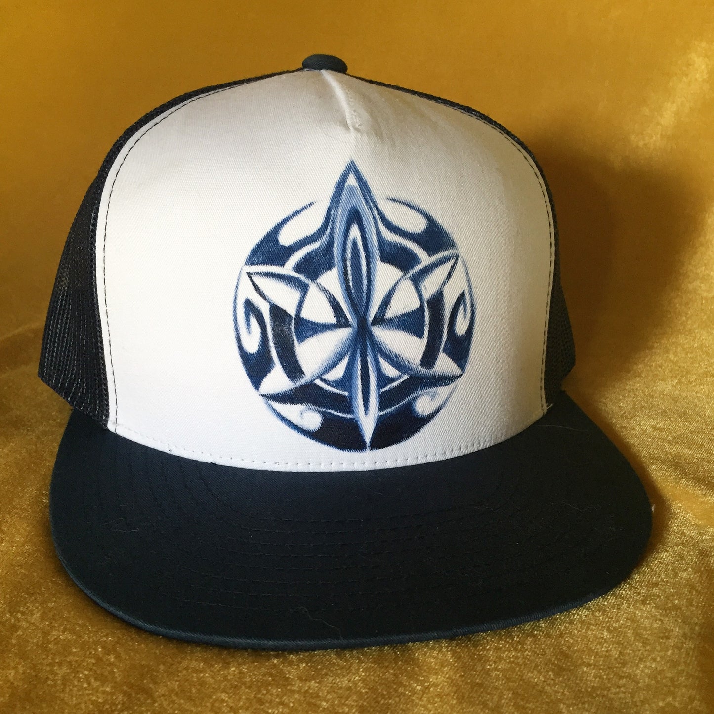 "Symmetry in Blue" Hand Painted Snapback Trucker Hat