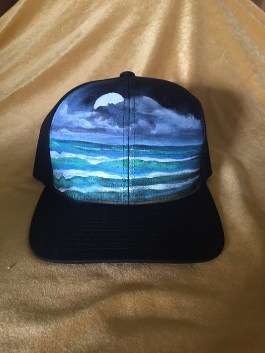 "Moonrise" Hand Painted Flexfit Hat (Black, L/XL)