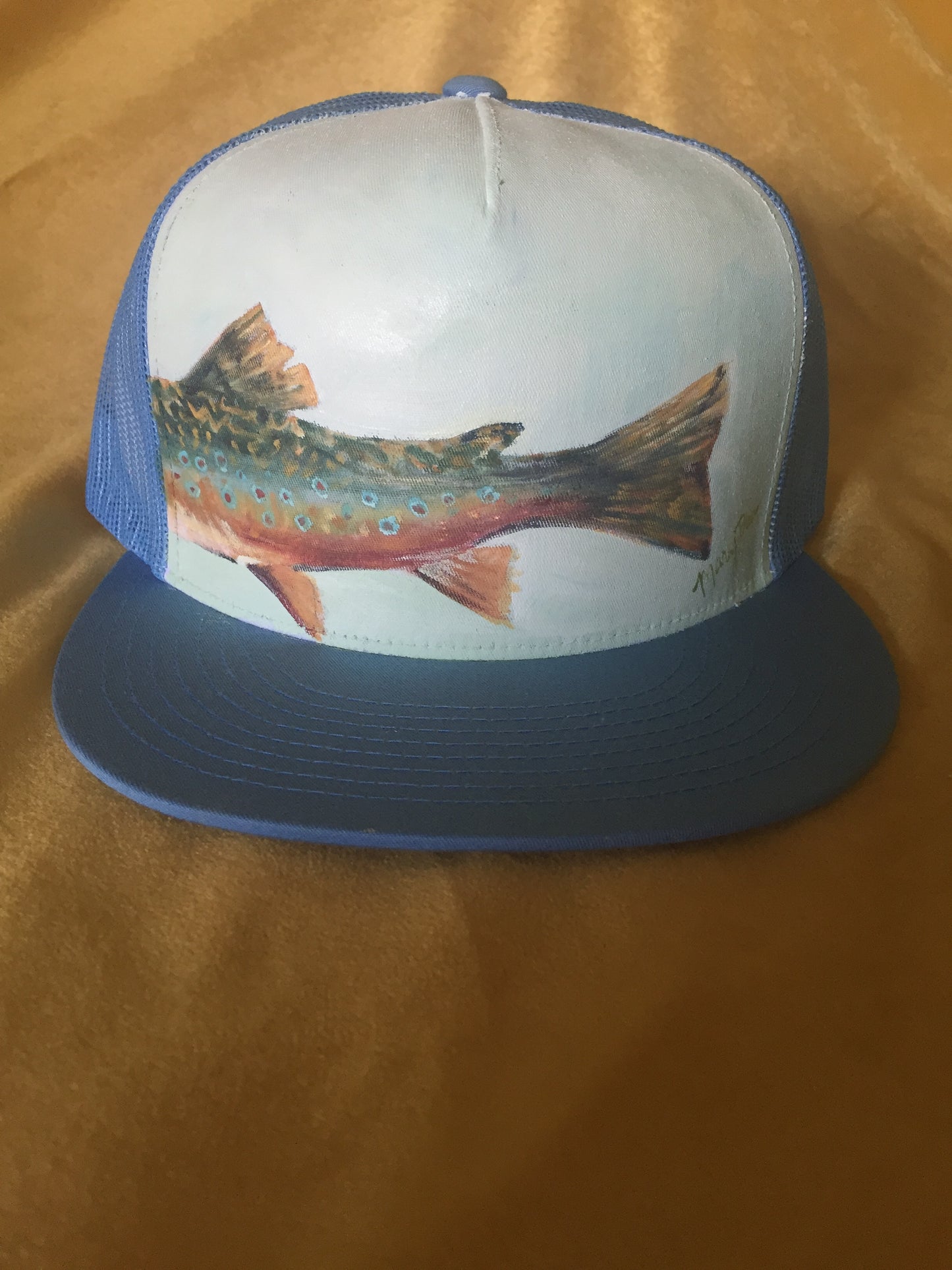 "Fish Tale" Hand Painted on Baby Blue Snapback Trucker Hat