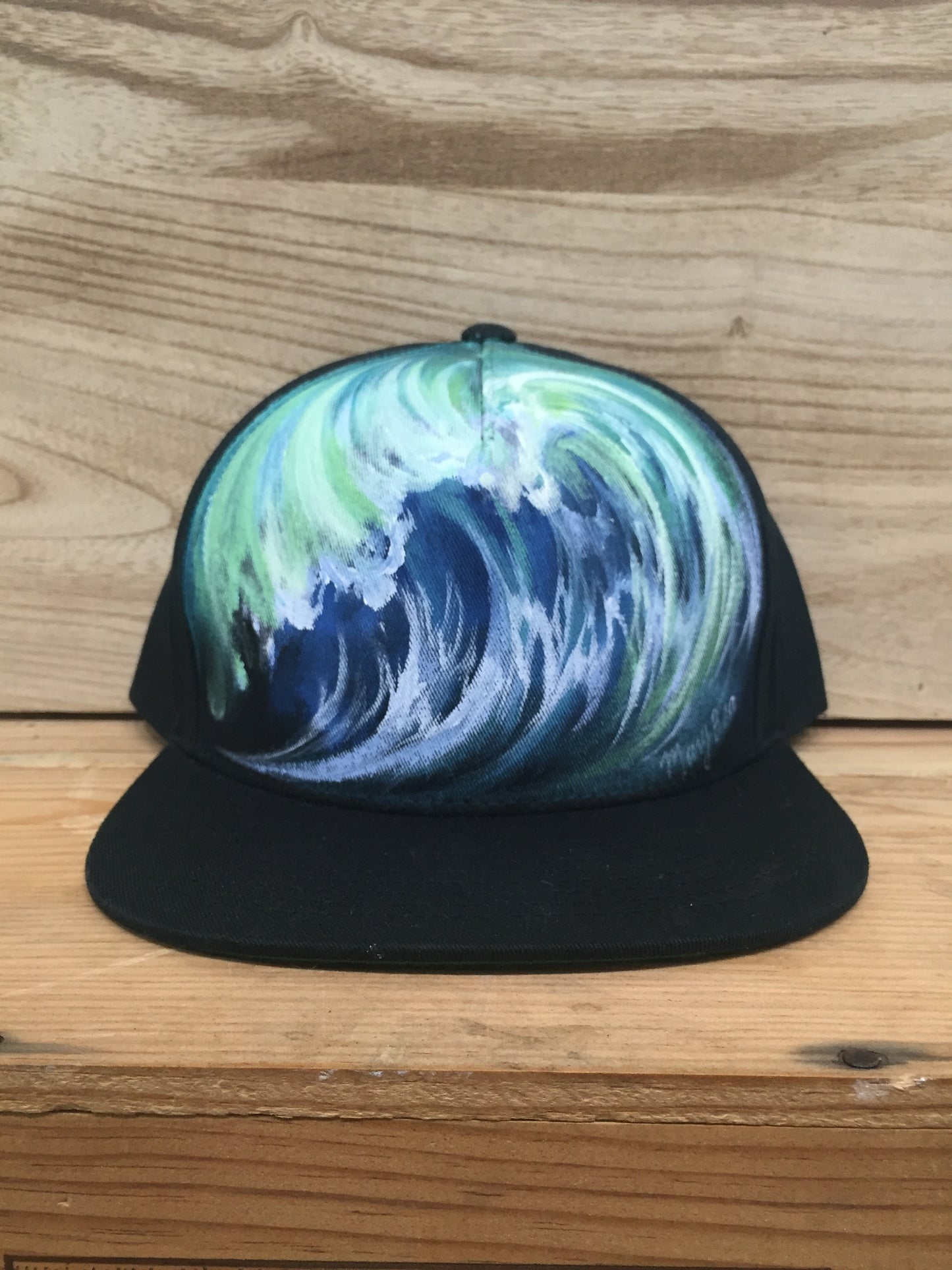 "WaveCurl" Hand Painted on Black Snapback hat