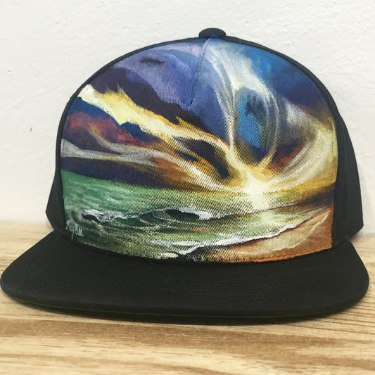 Ocean Meets Sky- Hand Painted on Black Snapback Hat