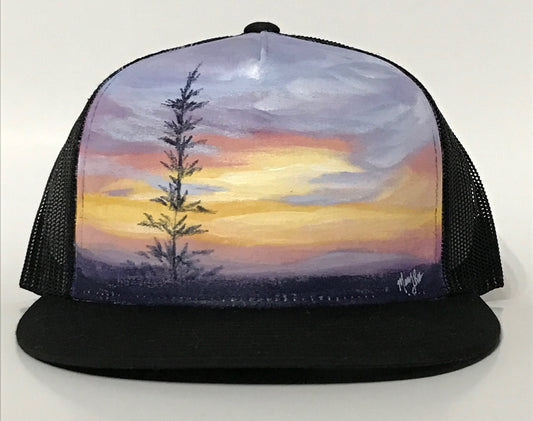 "Lone Pine" Hand Painted on Black Snapback Trucker Hat