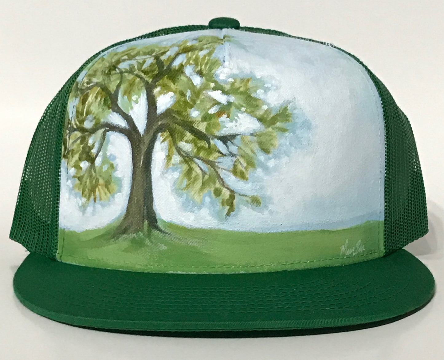 "Tree" Hand Painted on Green Snapback Trucker Hat