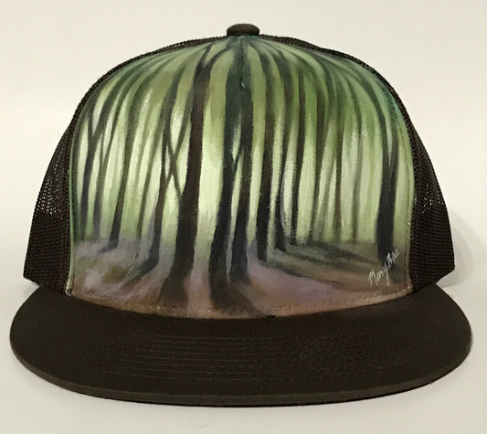 "Forest Light" Hand Painted on Brown Trucker Hat