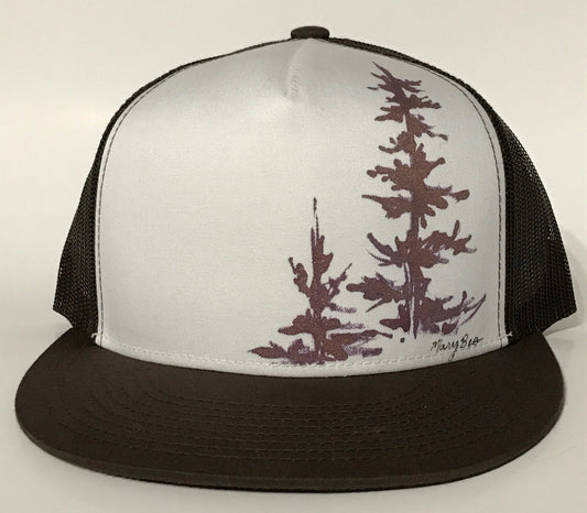 "Pines" Hand Painted on Brown Trucker Snapback