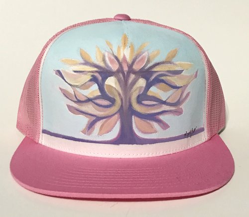 "Pink Tree" Hand Painted on Pink Snapback Trucker Hat