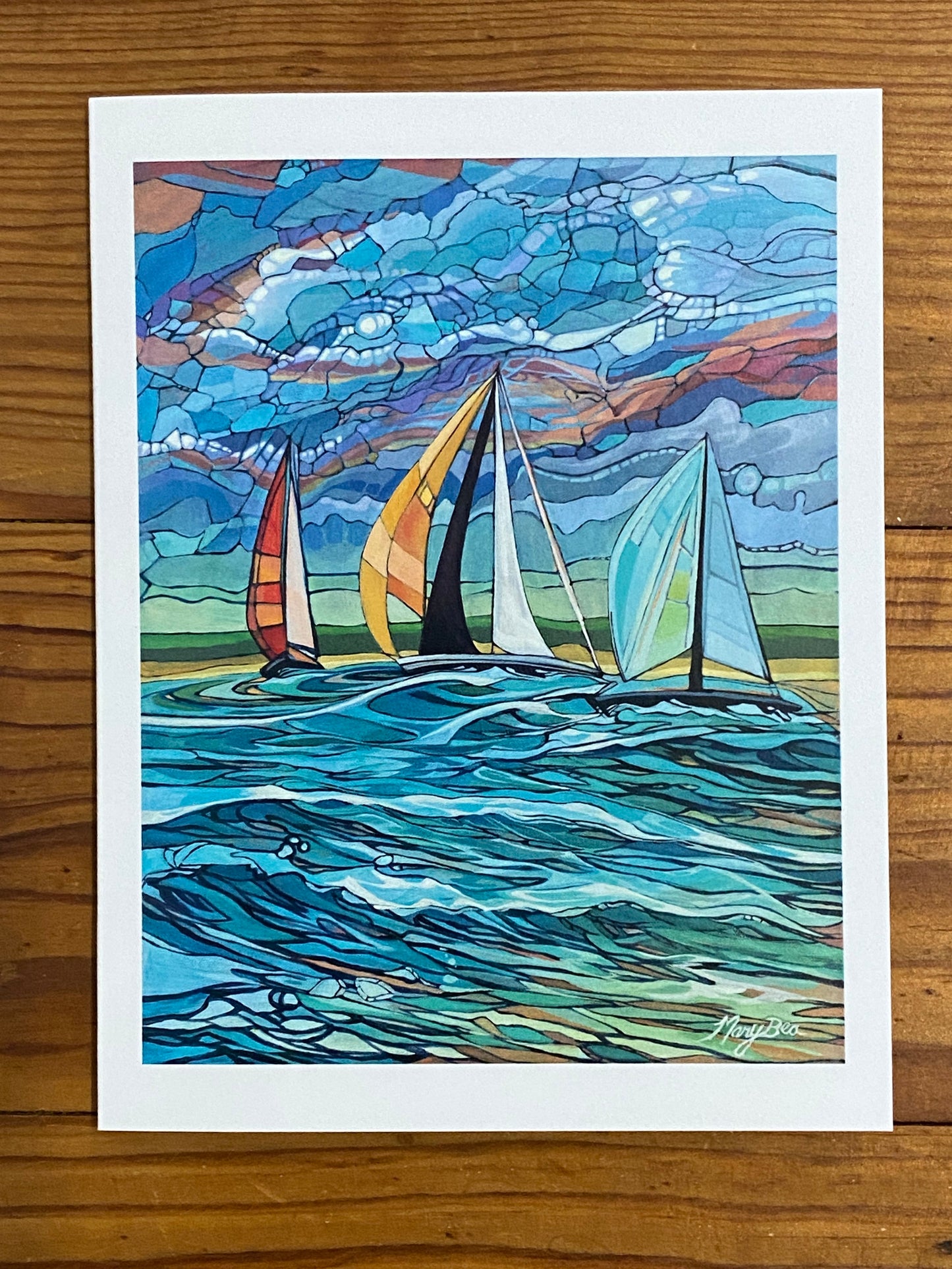 "Stained Glass Sailboats" Notecard