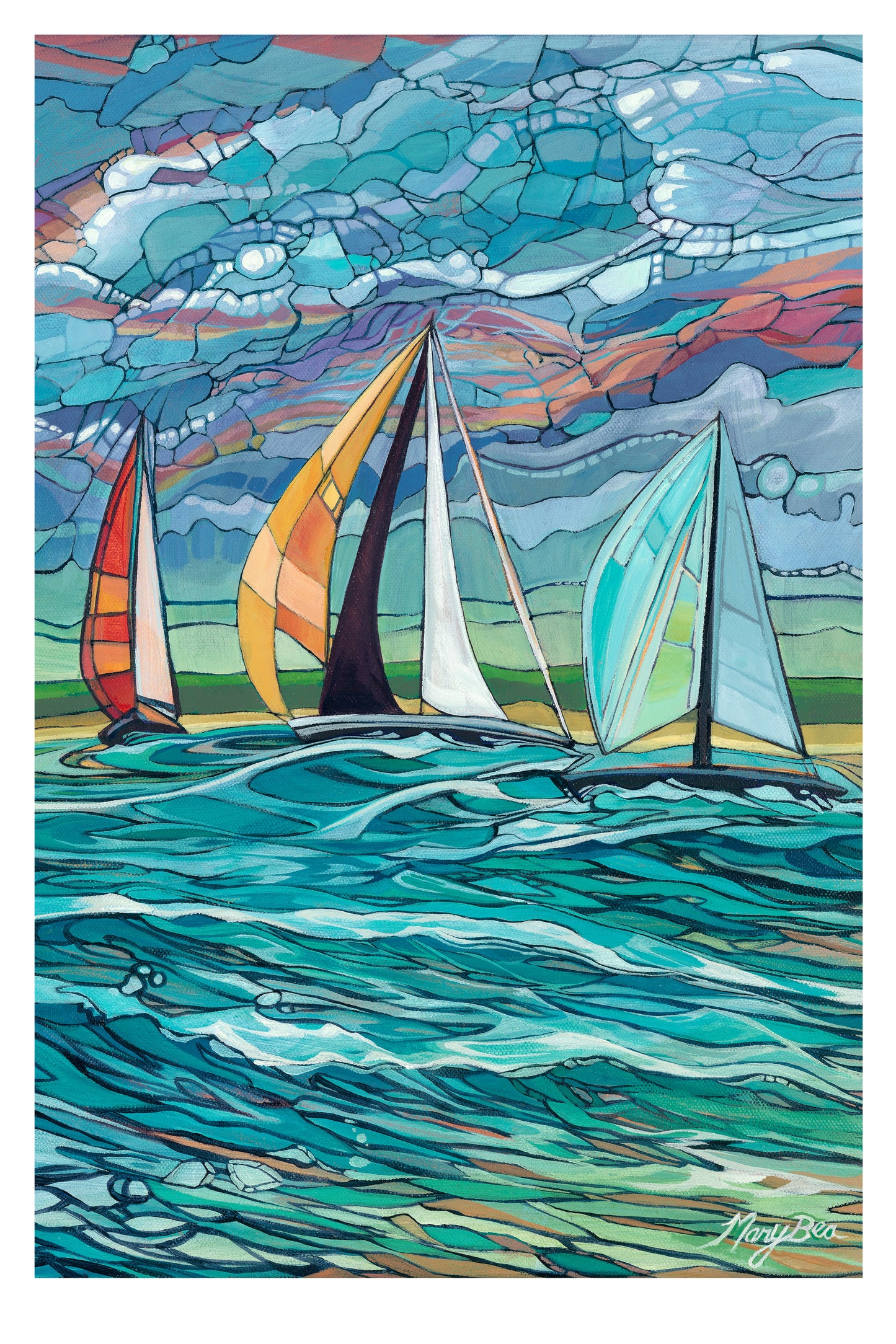 Stained Glass Sailboats- print on paper