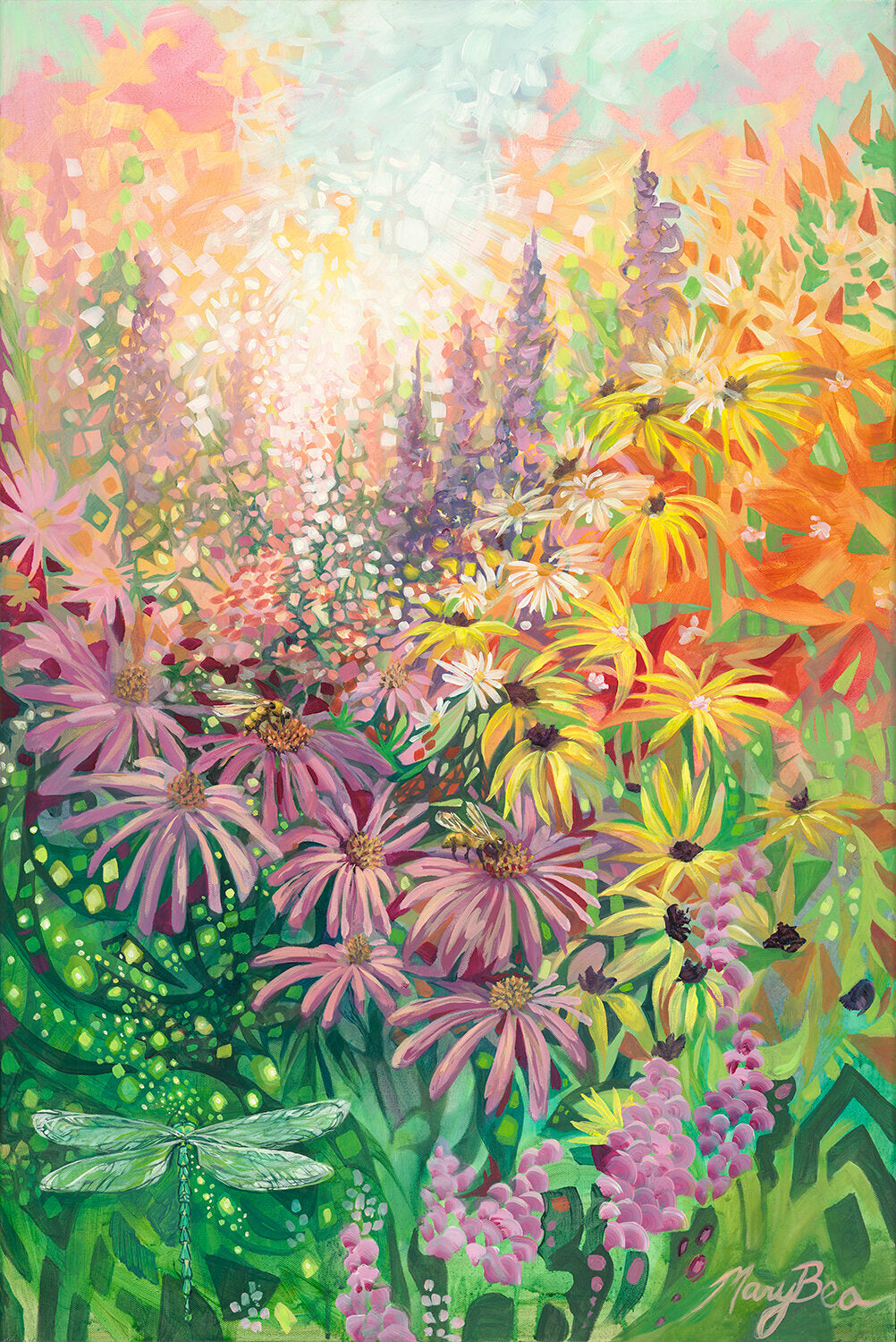 'Dragonfly and Flowers' Giclee Canvas Reproduction