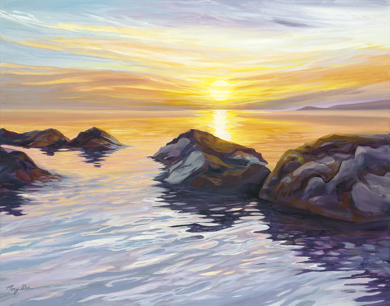 Sunset on The Rocks- Print on Paper – Mary Bea Art